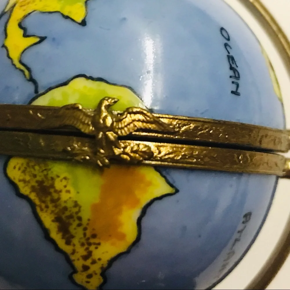 Limoges World Globe on Stand Gold Plated Hand Crafted Signed HF Original…